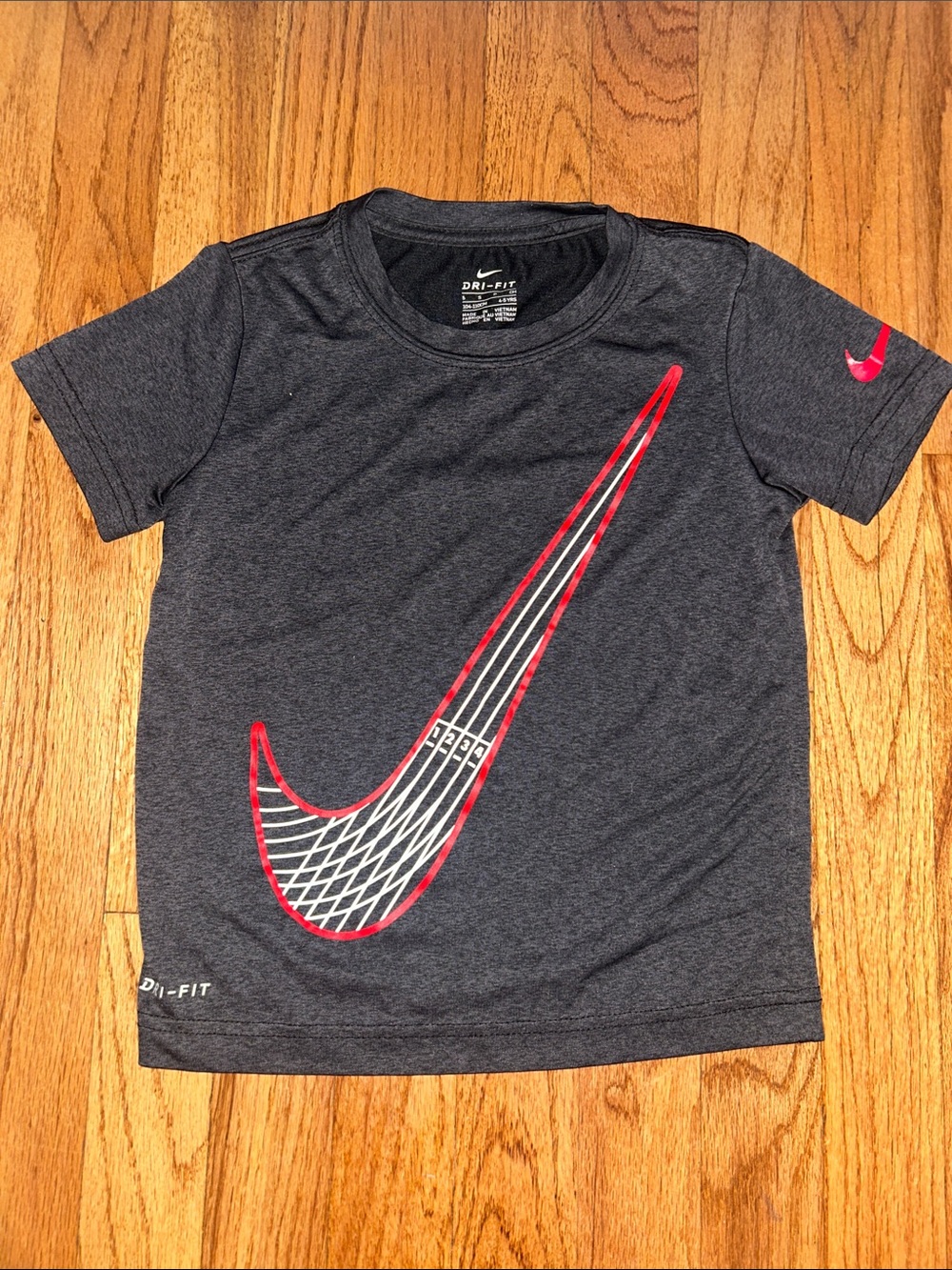 Nike Youth Charcoal Gray Tee with Red & White Swoosh NEW